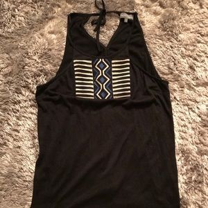 Black halter top with print